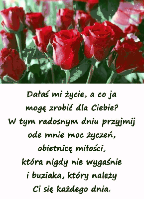 Czerwone róże z życzeniami na dzień matki